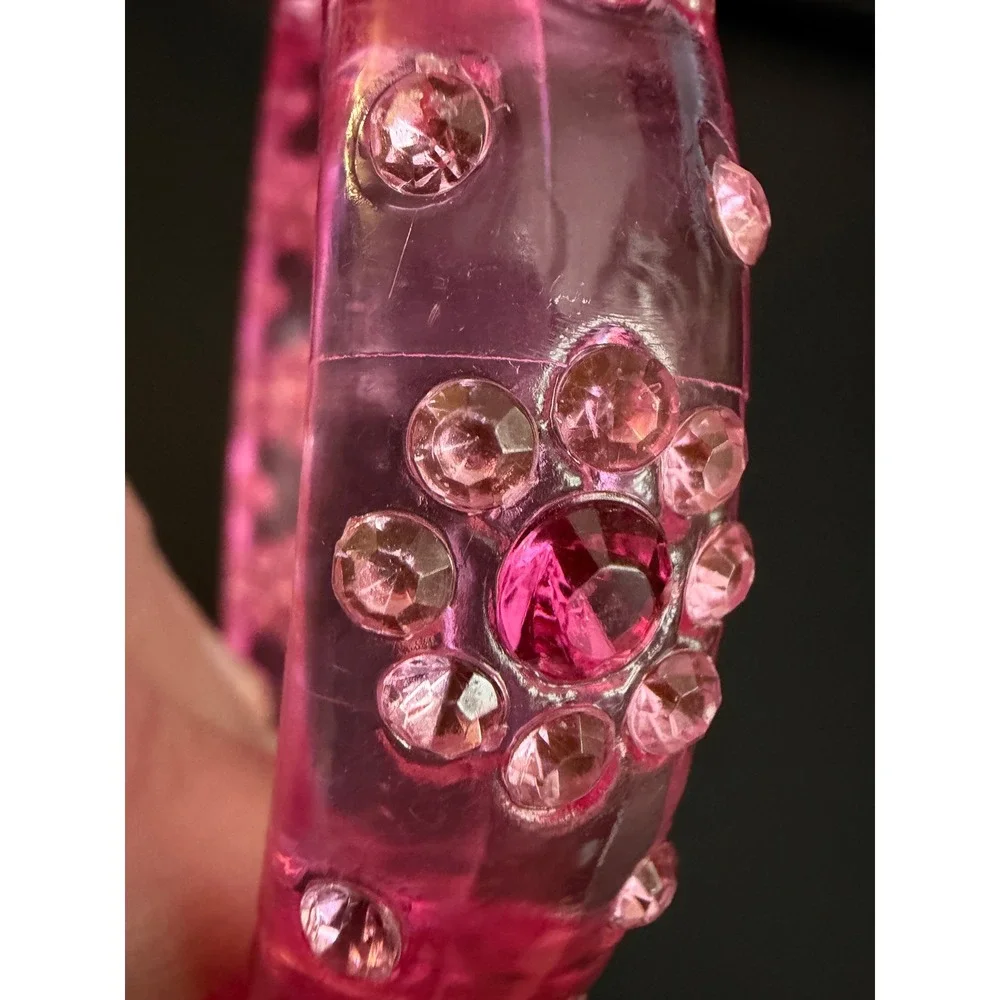 Vintage Bangle Bracelet Lucite Rhinestone Pink